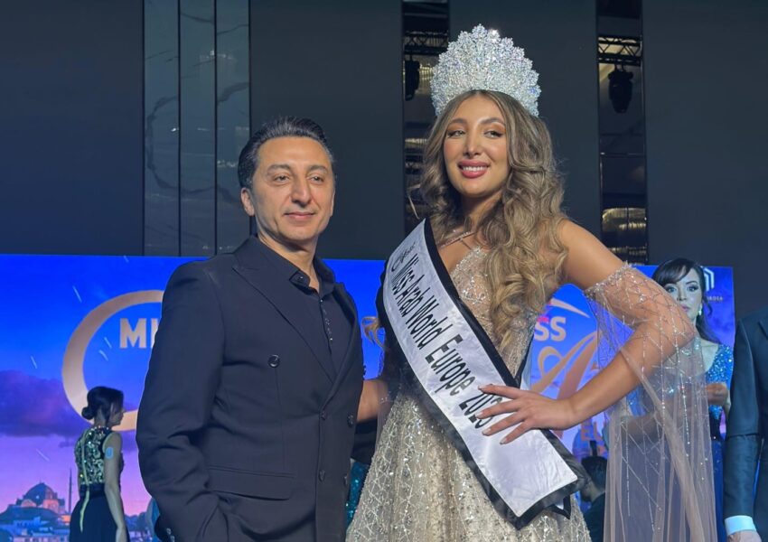 النجمة مي سليم تتألق من تصاميم المبدع ماهر غلاييني في حفل انتخاب Miss Arab world Europ.